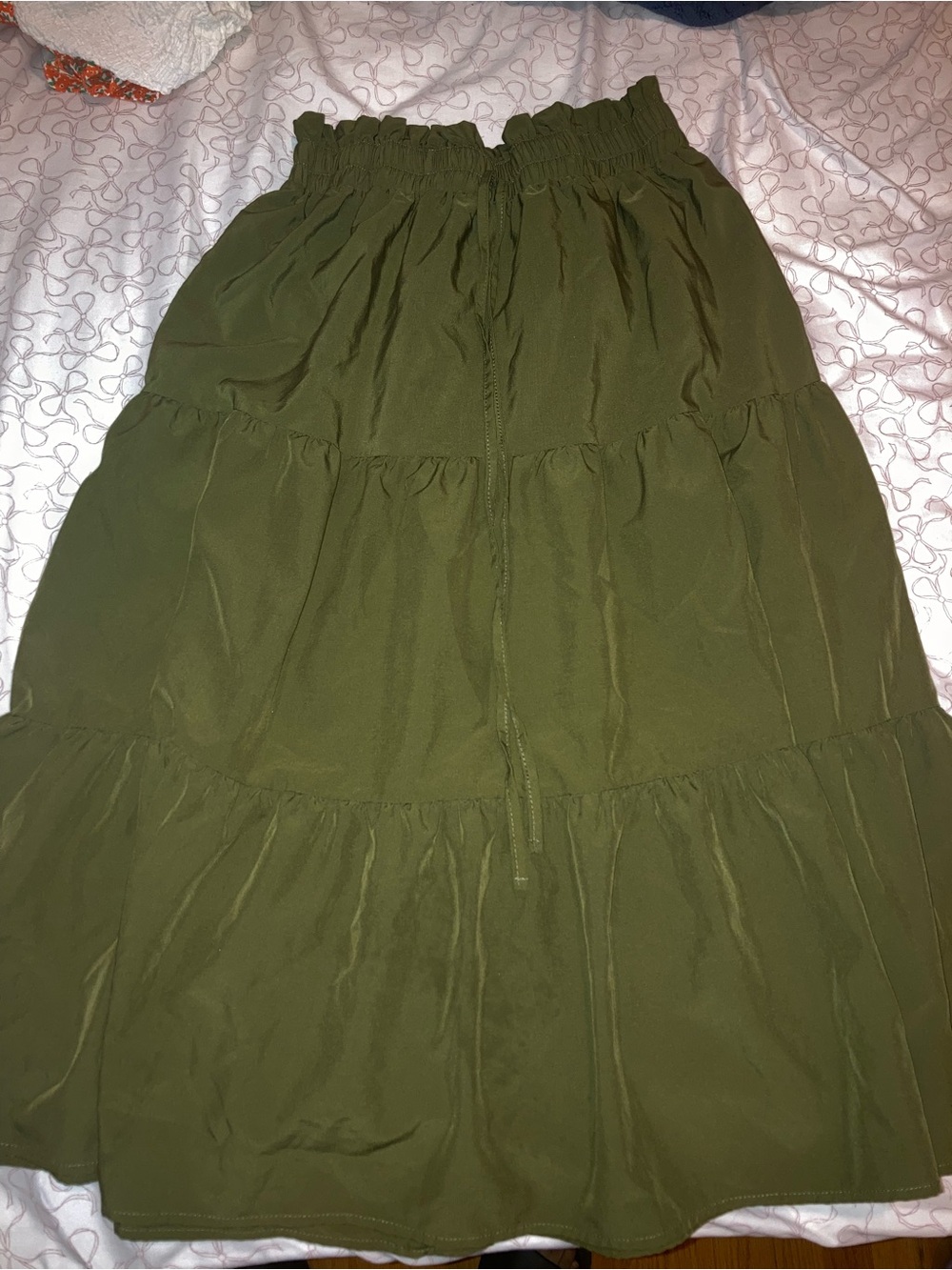 Olive Green Tiered Maxi Skirt - Women
